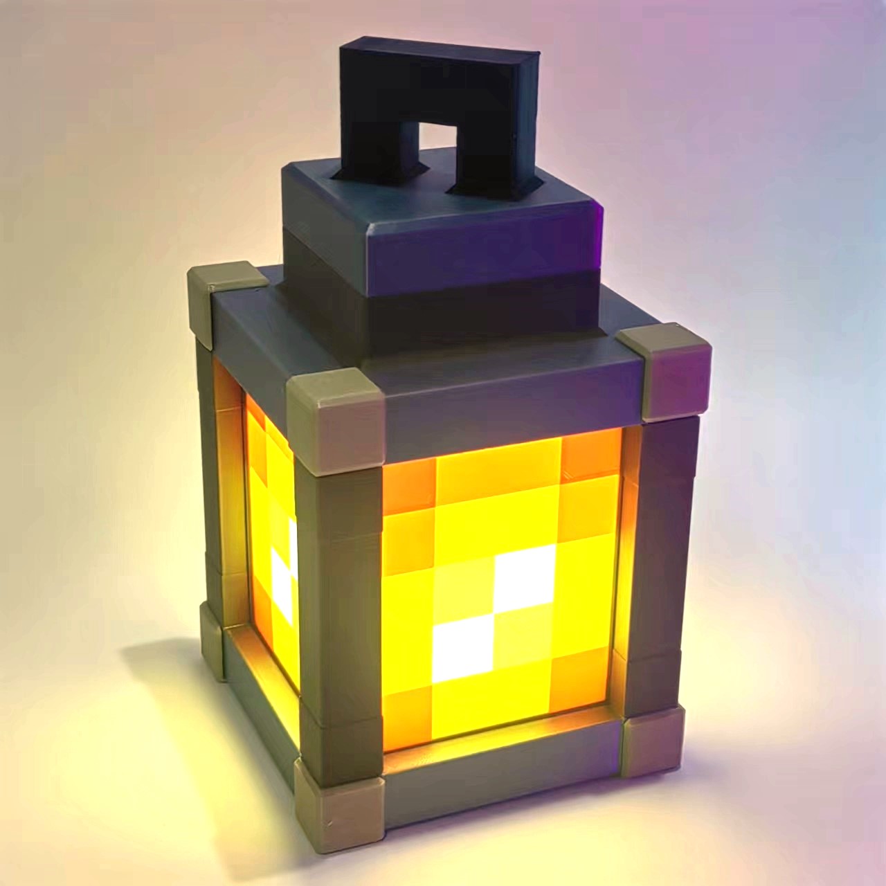 Minecraft Style Pixel Lantern Night Light | Rechargeable LED Portable Lamp (Gamer Room Decor)