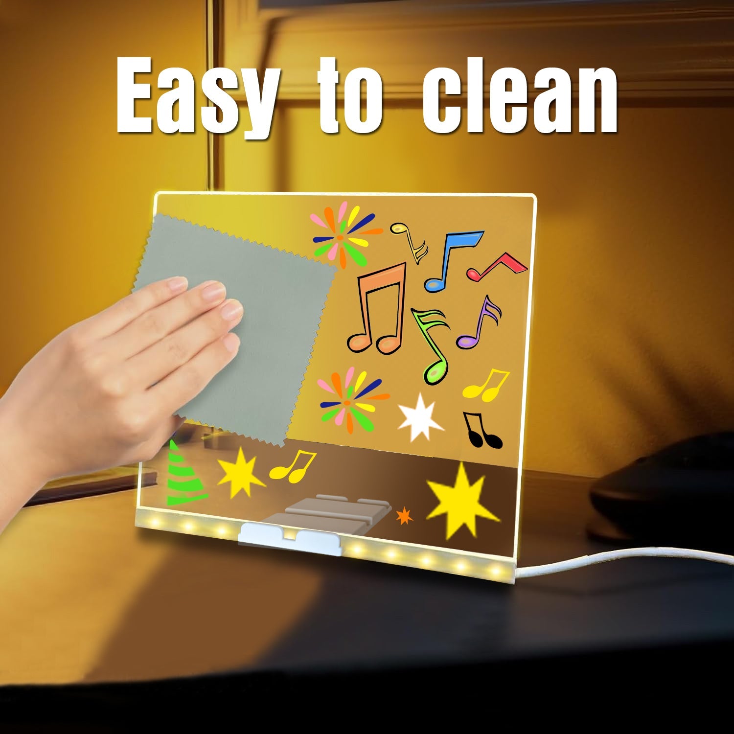 LED Acrylic Note Board with 7 Colored Markers | Transparent Glowing Erasable Message Board & Night Light for Home & Office