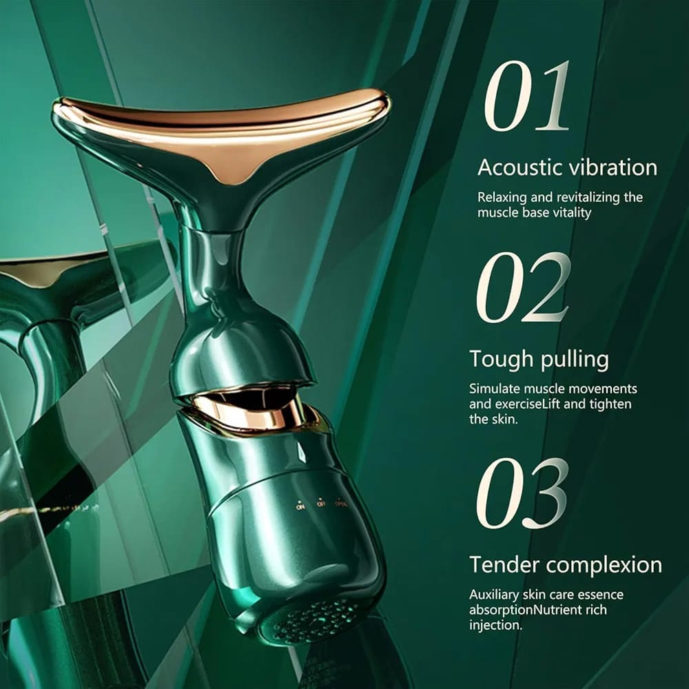 3-in-1 LED Face Slimming & Uplift Wand | Thermal Vibration Neck Massager & Wrinkle Remover for At-Home Face Lift