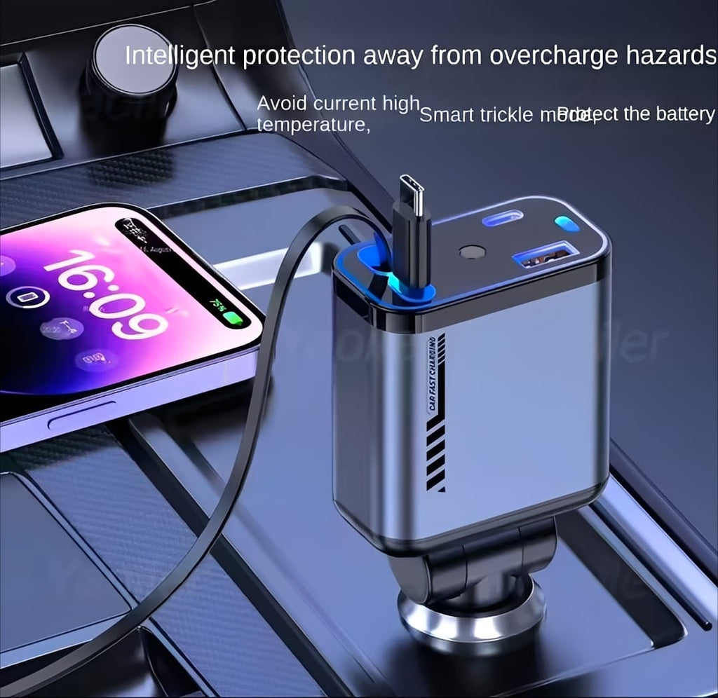 AstroCharge 4-in-1 Retractable Car Charger | Fast Charging Station with Galaxy Roof Projector Light (Universal)