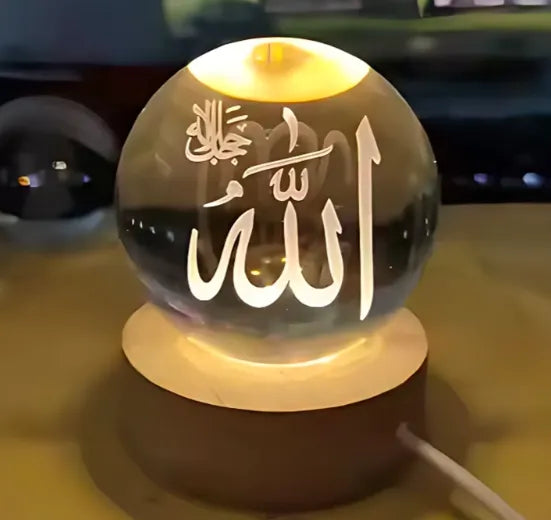 3D Crystal Ball Arabic Night Lamp | Elegant Islamic Calligraphy LED Table Light & Home Decor