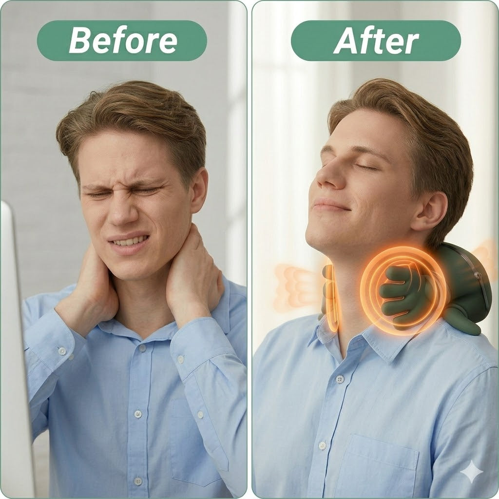 4D Human Hand Heated Neck & Shoulder Massager | Portable Deep Tissue Wireless Massager with Heat Therapy